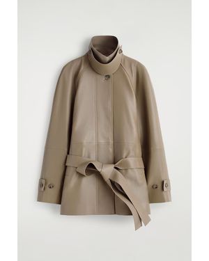 COS Funnel-Neck Leather Short Trench Jacket - Natural