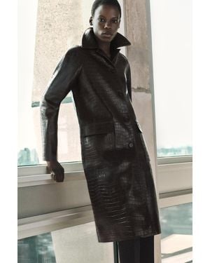 COS Croc-Effect Leather Coat - Black