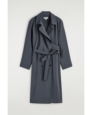 COS Belted Trench-Detail Midi Dress - Blue