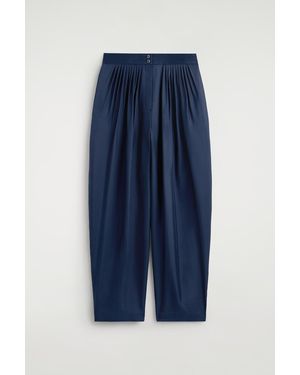 COS Draped Pleated Silk Straight-Leg Trousers - Blue