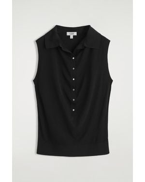 COS Sleeveless Silk-Cotton Polo Top - Black