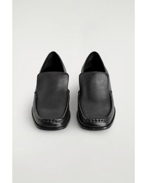 COS Square-Toe Leather Heeled Loafers - Black