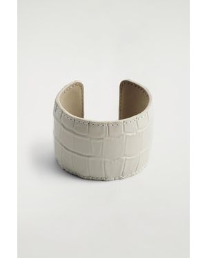 COS Croc-Effect Leather Cuff - White