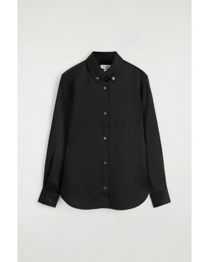 COS Button-Down Collar Satin Shirt - Black