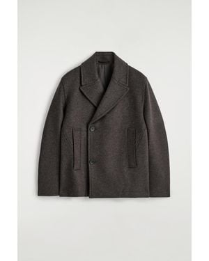COS Double-Breasted Wool Short Pea Coat - Black