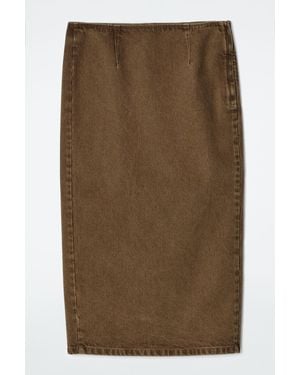 COS Straight Denim Midi Skirt - Brown