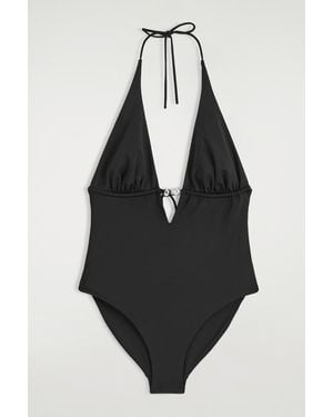 COS Embellished Plunge-Neck Swimsuit - Black