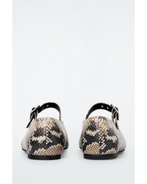 COS Snake-Effect Leather Ballet Flats - White