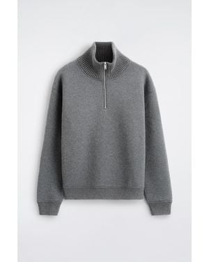 COS Cotton-Wool Jersey Zip-Up Sweater - Gray