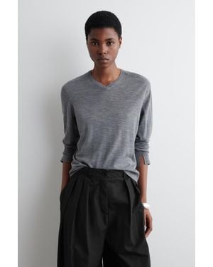 COS Pullover Aus Merinowolle Mit V-Ausschnitt - Grau