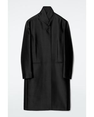 COS Single-Breasted Wool-Satin Coat - Black