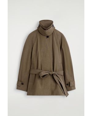COS Belted Cotton Short Trench Coat - Brown