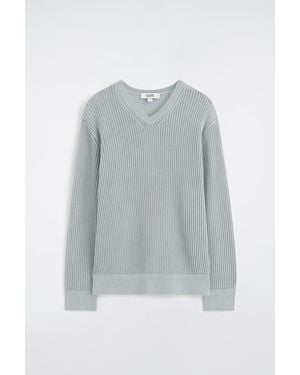 COS Ladder-Stitch Cotton V-Neck Jumper - Grey