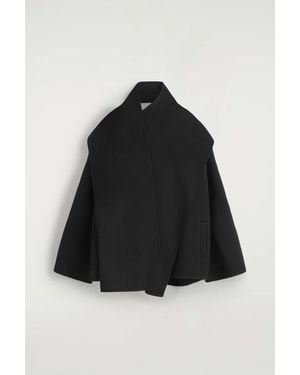 COS Double-Faced Wool-Blend Scarf Jacket - Black