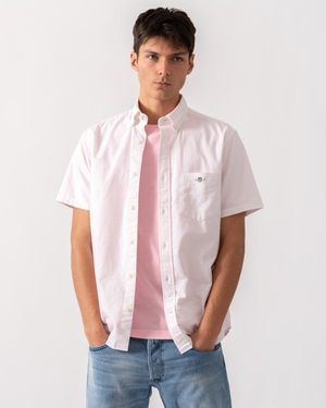 GANT Regular Fit Classic Oxford Stripe Short Sleeve Shirt - White
