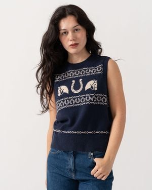 Joules Horse Icon Knit Tank Top - Blue