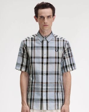 Fred Perry Short Sleeve Madras Check Shirt Light Smoke 353 - Multicolour