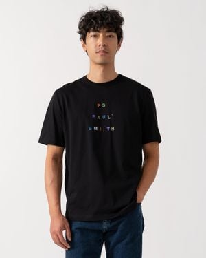 Paul Smith Ps Casual Fit Multicolour Text T-Shirt - Black