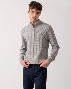 GANT Cotton Cable Half Zip Jumper Size: L - Grey