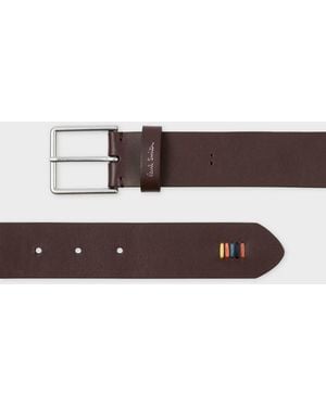 Paul Smith Leather Belt With Signature Stripe Stitch Detail - Brown