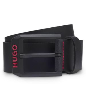 HUGO Gelio B Italian-Leather Belt With Angular Logo Buckle - Black