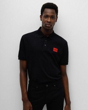 HUGO Dereso222 Cotton Pique Slim-Fit Polo Shirt With Logo Label Nos Size: L - Black
