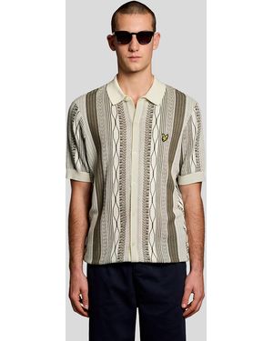 Lyle & Scott Brocade Jacquard Short Sleeve Knitted Shirt - Natural