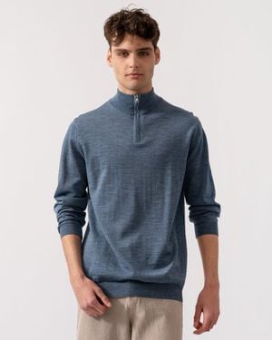 Oliver Sweeney Curragh 1/4 Zip Funnel Neck Merino Wool Jumper Size: M - Blue