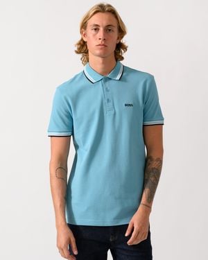 BOSS Paddy Cotton-Piqué Polo Shirt With Contrast Logo - Blue