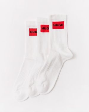 HUGO 3-pack Quarter Length Combed Cotton Ribbed Socks - White