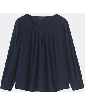Crew Pleat Neck Top - Blue