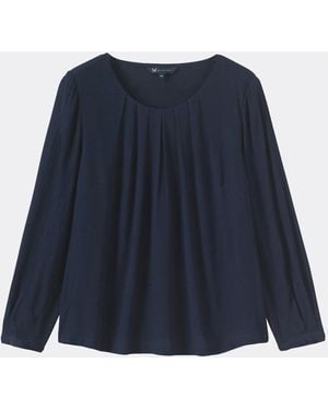 Crew Pleat Neck Top - Blue