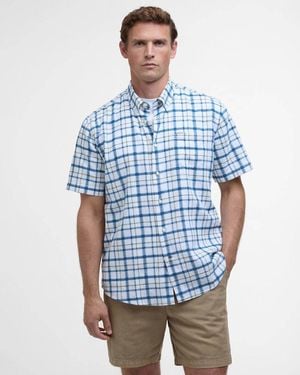 Barbour Glover Short Sleeve Linen Blend Check Shirt - Blue