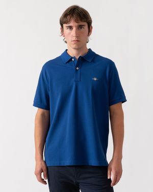 GANT Regular Fit Short Sleeve Shield Logo Pique Polo - Blue