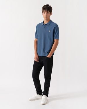 Paul Smith Ps Regular Fit Short Sleeve Organic Cotton Zebra Polo Shirt - Blue