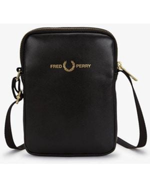 Fred Perry Smooth Leather Small Side Bag - Black
