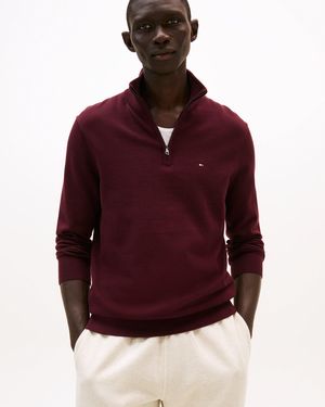 Tommy Hilfiger Essential Cotton 1/4 Zip Mock Sweatshirt - Red