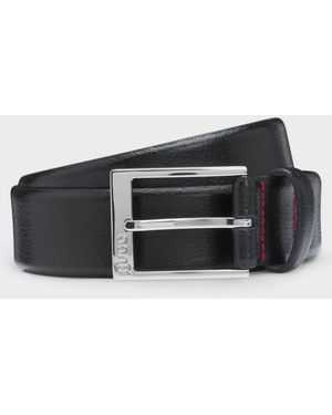 HUGO Gellot Grained-Leather Belt With Logo Engraved Buckle - Black