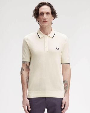Fred Perry Pique Stitch Knitted Polo Shirt - Natural