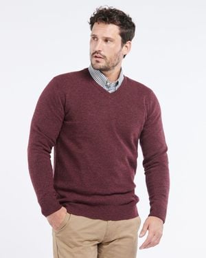 Barbour Essential Lambswool V-Neck Jumper , Size: L - Red