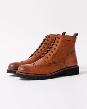 Oliver Sweeney Milbrook Antiqued Leather Brogue Boots - Brown