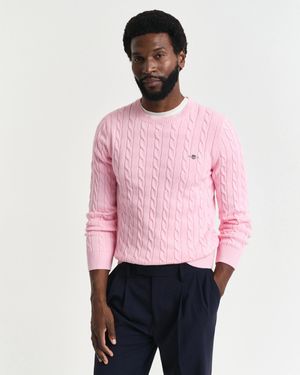 GANT Cotton Cable Knit Crew Neck Jumper - Pink