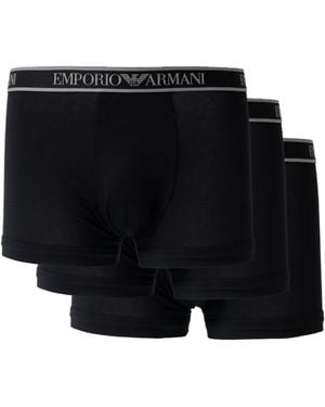 Emporio Armani 3-Pack Trunks With Eagle Logo Waistband - Black