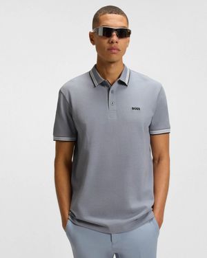 BOSS Paddy Cotton-Piqué Polo Shirt With Contrast Logo - Grey