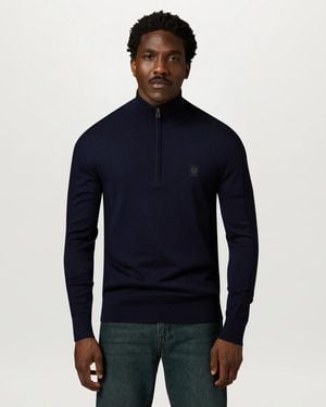 Belstaff Colden Merino Quarter Zip Jumper - Blue