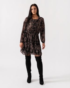 Maison Scotch Printed Sheer Lace Up Oversized Dress - Black