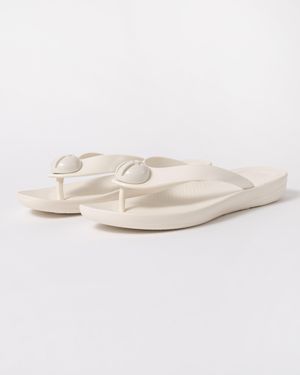 Fitflop Iqushion Glossy-Button Flip-Flops - White