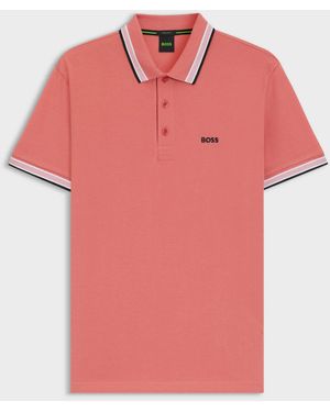 BOSS Paddy Cotton-Piqué Polo Shirt With Contrast Logo - Pink