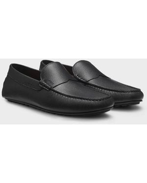 BOSS Noel Tumbled-Leather Loafers With Driver Sole - Black