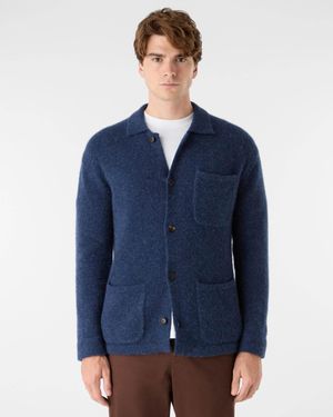 Oliver Sweeney Heywood Alpaca Wool Blend Knitted Overshirt - Blue